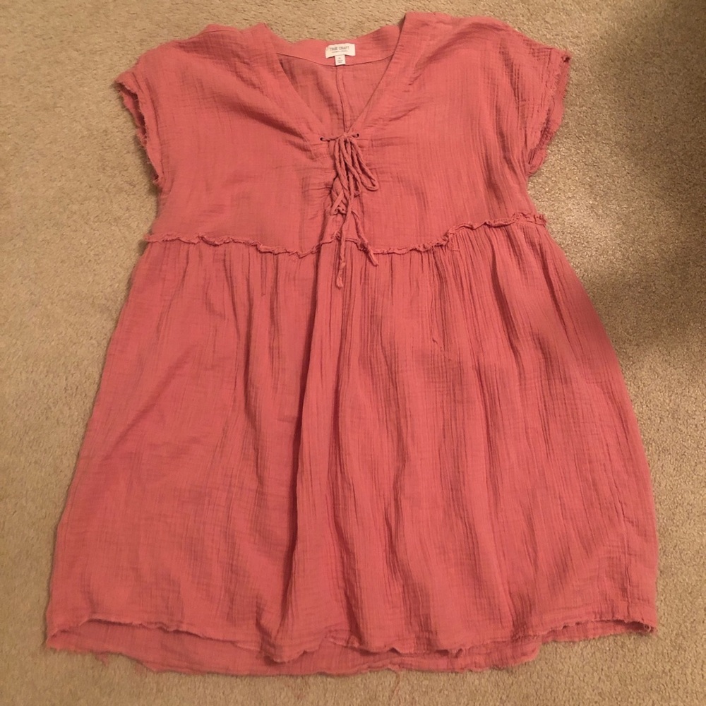 Coral pink Cotton Gauze Tie-Front babydoll  Dress top